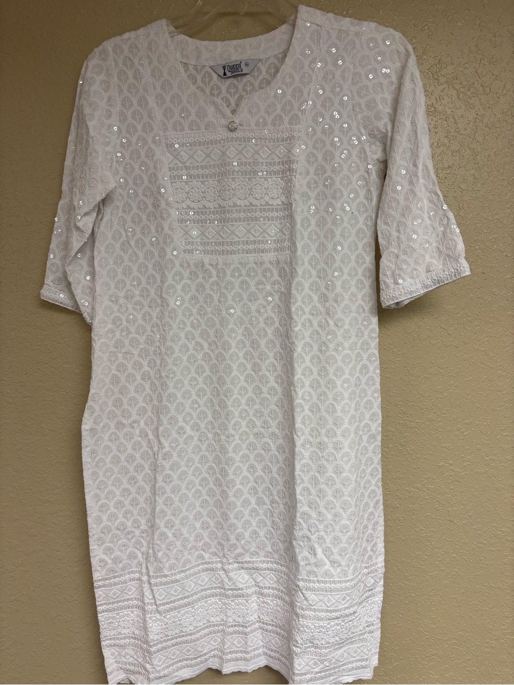White Embroidered Sequin Women’s Dress